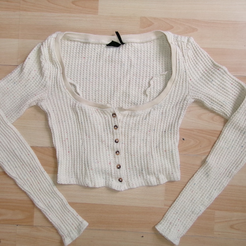 Cream Button-Up Cropped Sweater